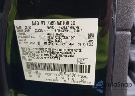 2011 Ford Escape Xlt из США, поврежденный, VIN 1FMCU9D77BKA18768